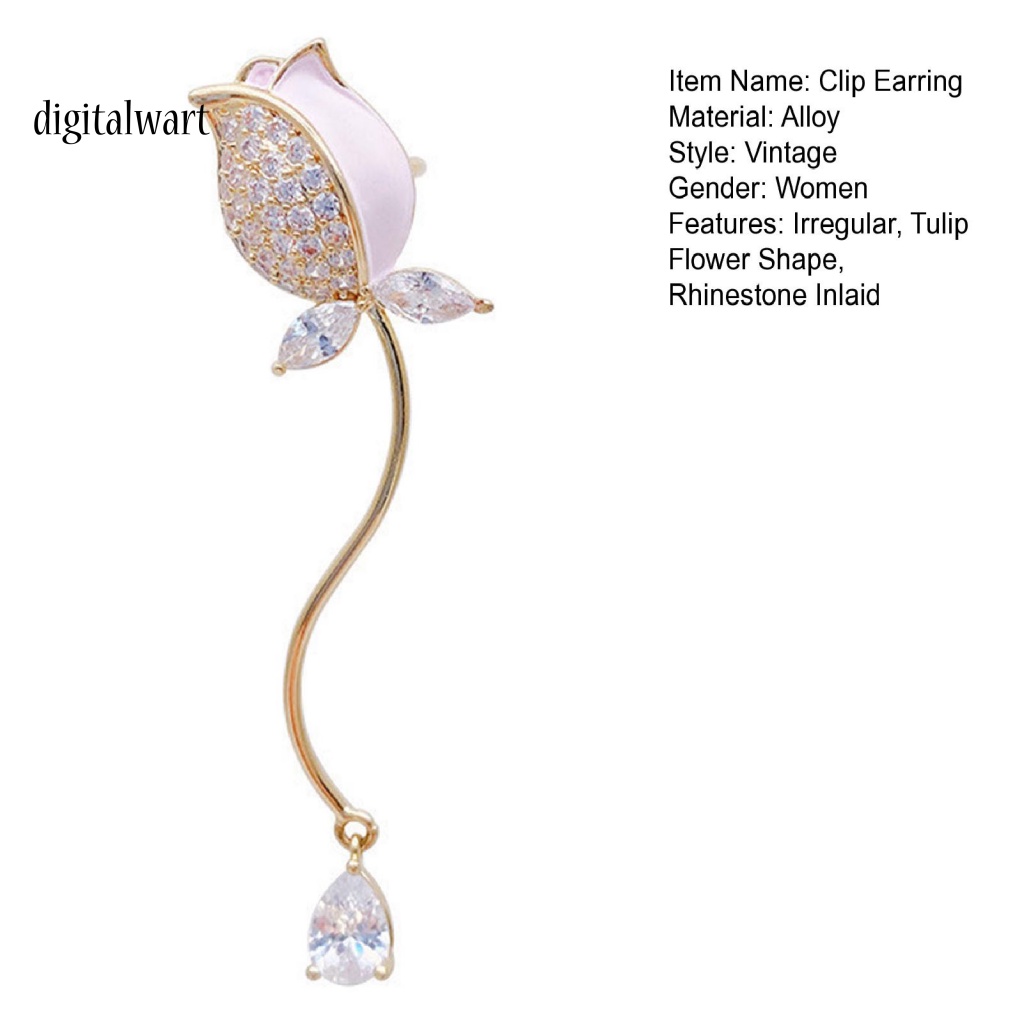 Kỹ Thuật Số| 1 Khuyên Kẹp Vành Tai Hình Hoa Tulip Đính Đá Phong Cách Retro