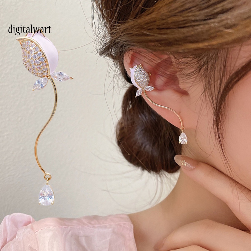 Kỹ Thuật Số| 1 Khuyên Kẹp Vành Tai Hình Hoa Tulip Đính Đá Phong Cách Retro