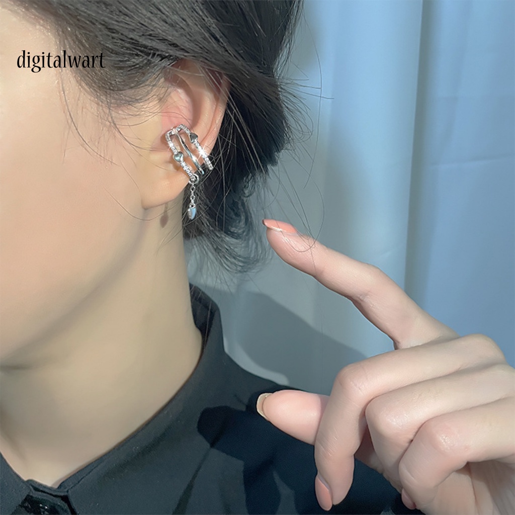 Kỹ Thuật Số| 1 Khuyên Kẹp Vành Tai Nhiều Lớp Không Cần Khoan Lỗ Hình Trái Tim Đính Đá Thời Trang