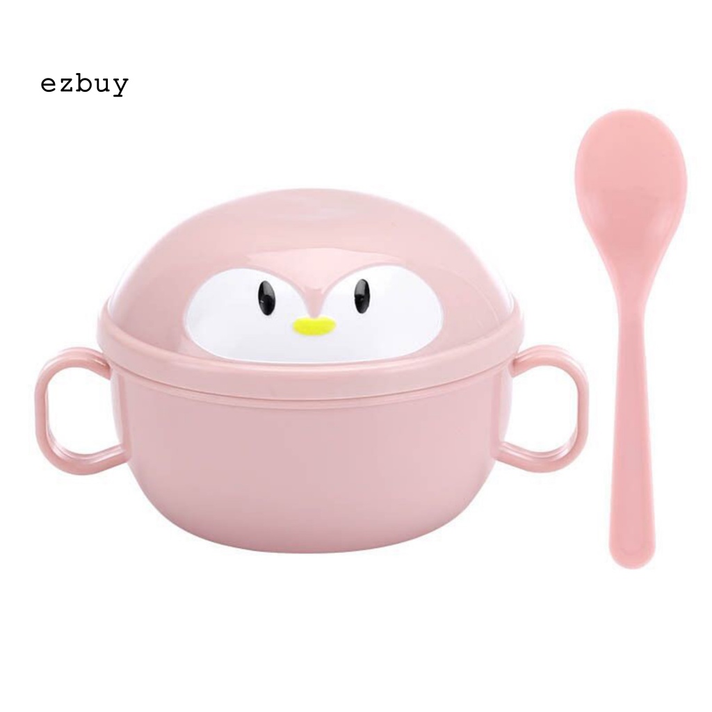 Bộ 2 Tô Ăn Dặm Cách Nhiệt Chống Trượt Hình Chim Cánh Cụt Hoạt Hình Cho Bé