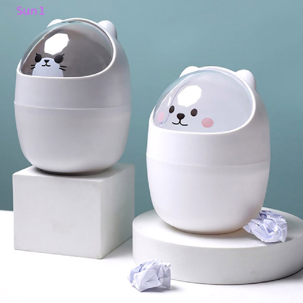 Thùng Rác Để Bàn Có Nắp Hình Gấu Dễ Thương Sun1 >