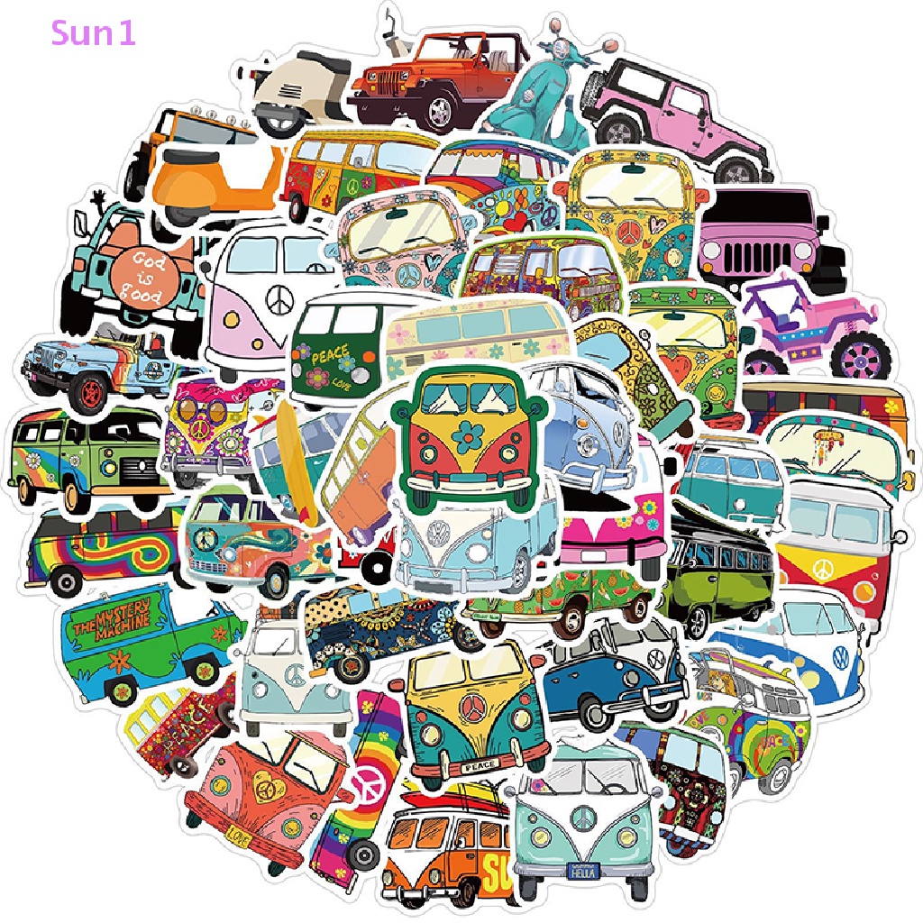 Sun1 > 50 Sticker Hình Xe Buýt Tình Yêu Và Hòa Bình Phong Cách Hippie Retro Dán Trang Trí Laptop Hành Lý