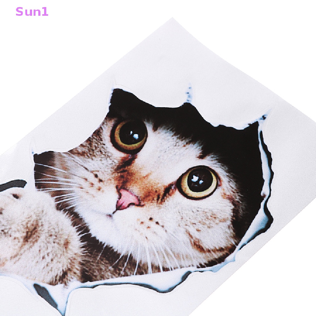 1 Sticker vinyl Dán Xe Hơi Hình Mèo 3D Phản Quang Dễ Thương