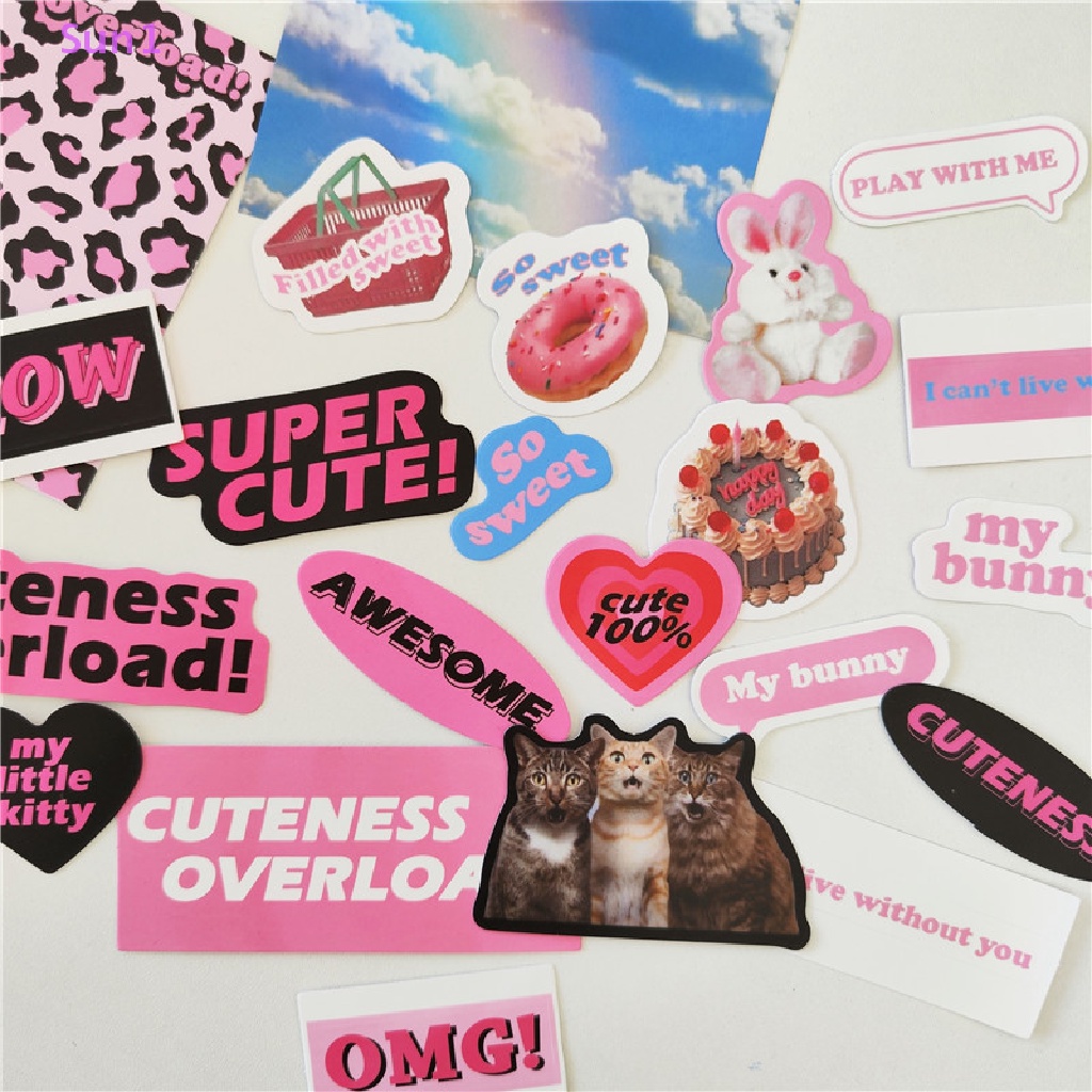 Set 1 &gt; 11 Nhãn Dán Trang Trí Nhật Ký Hình Thỏ Mèo Dễ Thương