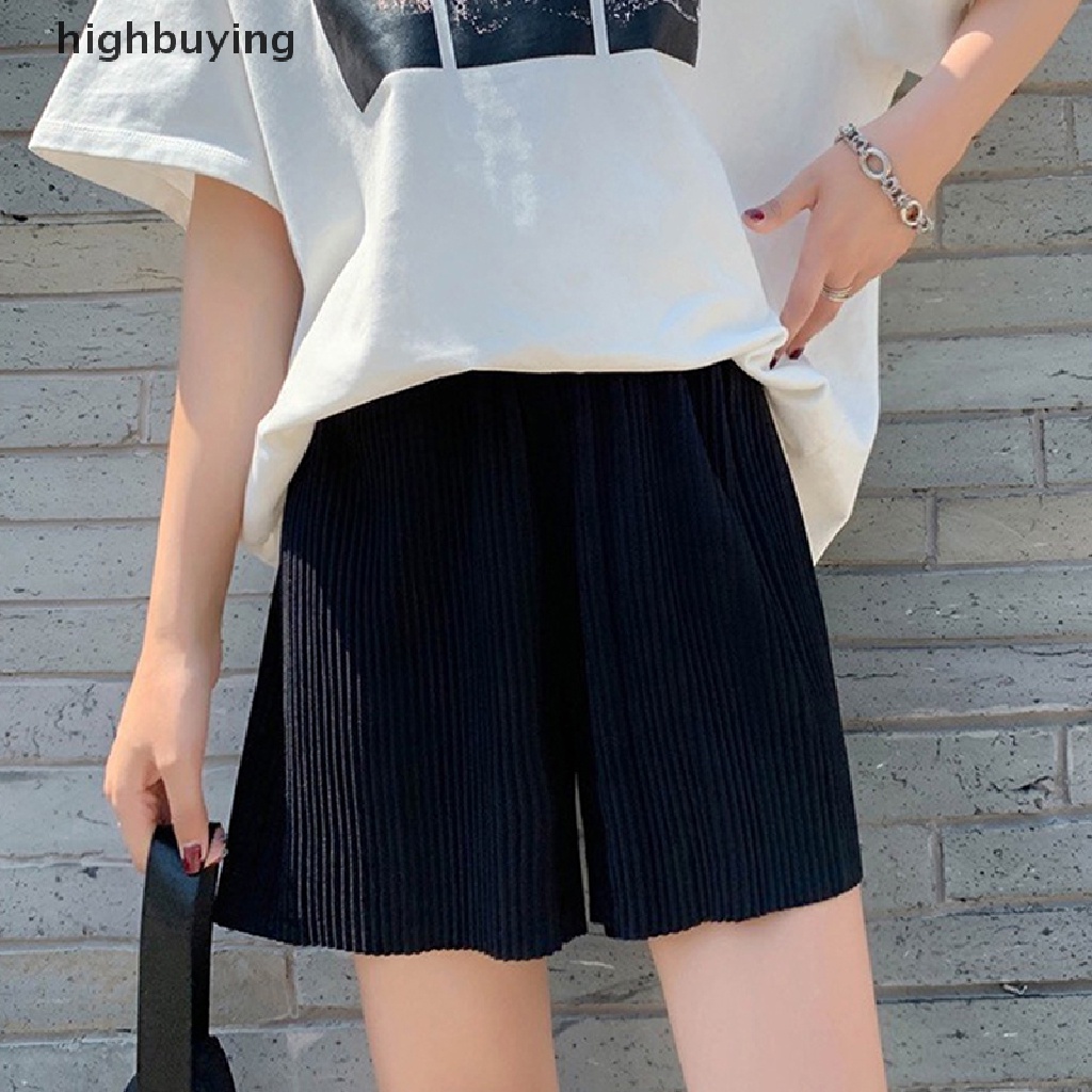 Quần Short Thể Thao Màu Trơn Lưng Cao Dáng Rộng Thời Trang Mùa Hè Cho Nữ