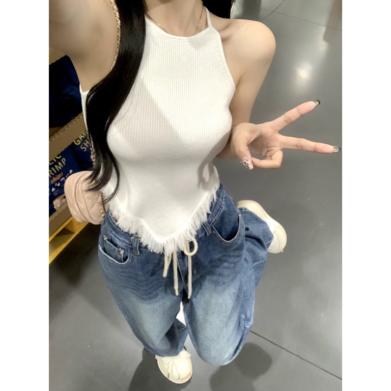 Áo Dệt Kim Sát Nách Màu Đen Dáng Ôm Thời Trang Mùa Hè Quyến Rũ Cho Nữ