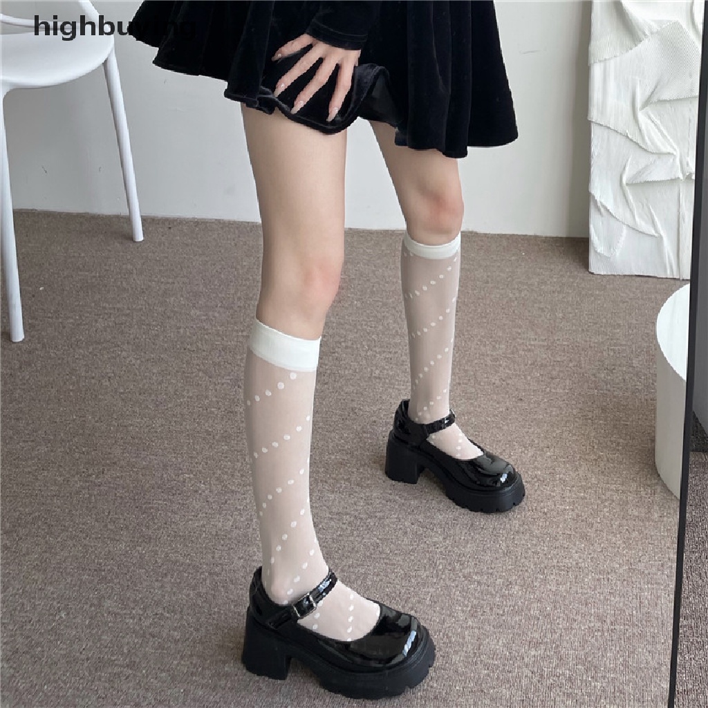 1 Đôi Tất Chân Nylon Dài Qua Gối Họa Tiết Chấm Bi Phong Cách Lolita