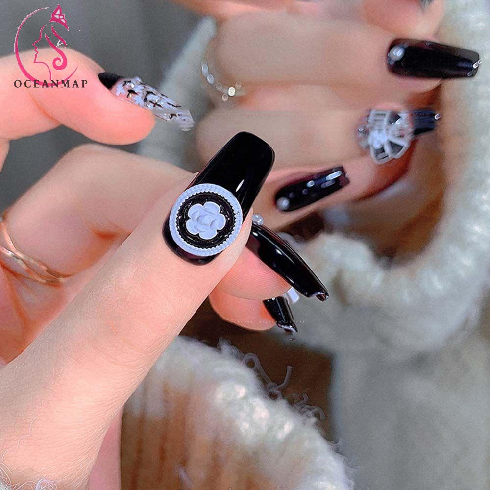 [Hàng mới về] Hạt phụ kiện trang trí móng tay thủ công bằng hợp kim hình nơ nhiều kiểu màu trắng đen kiểu Pháp lãng mạn