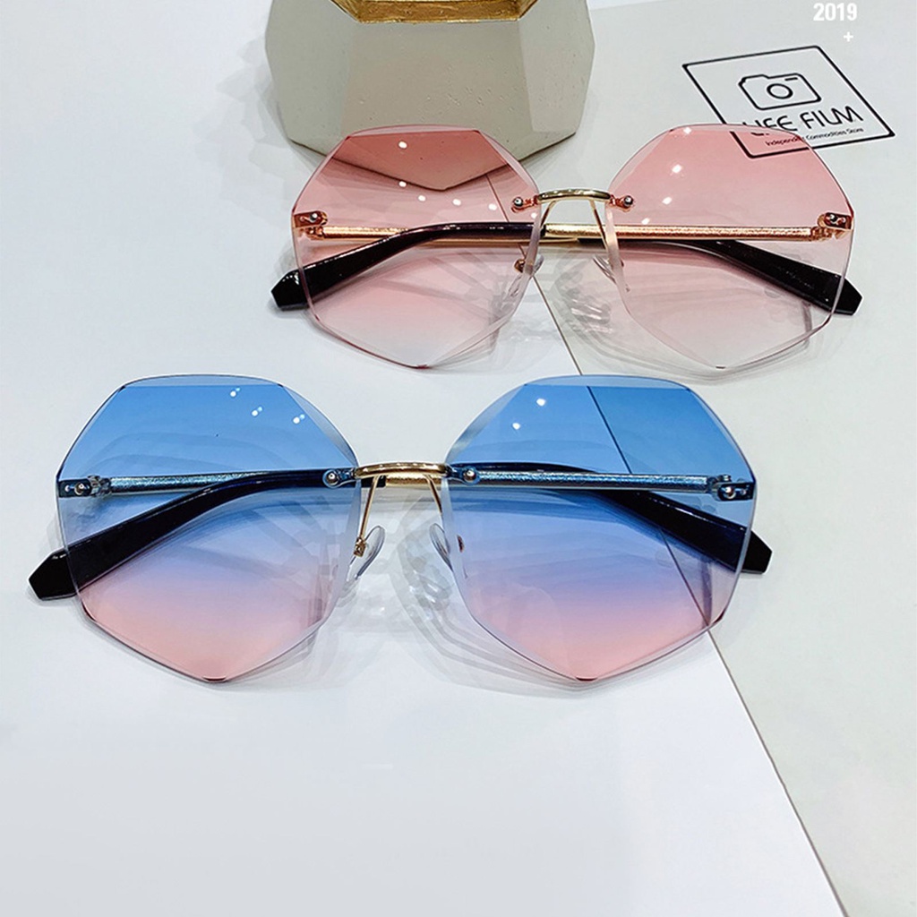 Kính Mát Gọng Kim Loại Tròng Cong Chống Tia UV400 Thời Trang Cho Nữ