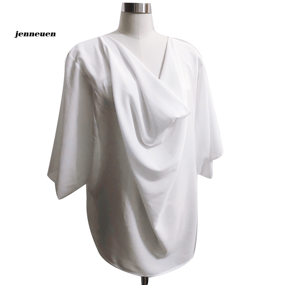 Áo Sơ Mi Tay Lửng Cổ Chữ V Màu Trơn Thời Trang Dành Cho Nữ