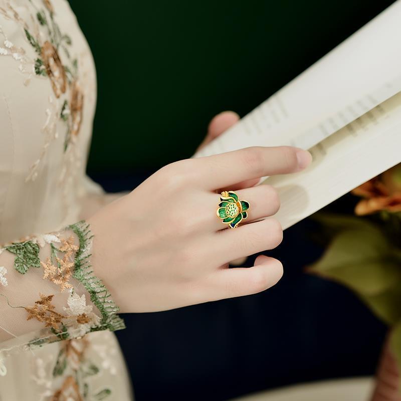 Dây Chuyền Mạ Bạc 925 Mặt Hình Hoa Sen Nhiều Màu Phong Cách Retro