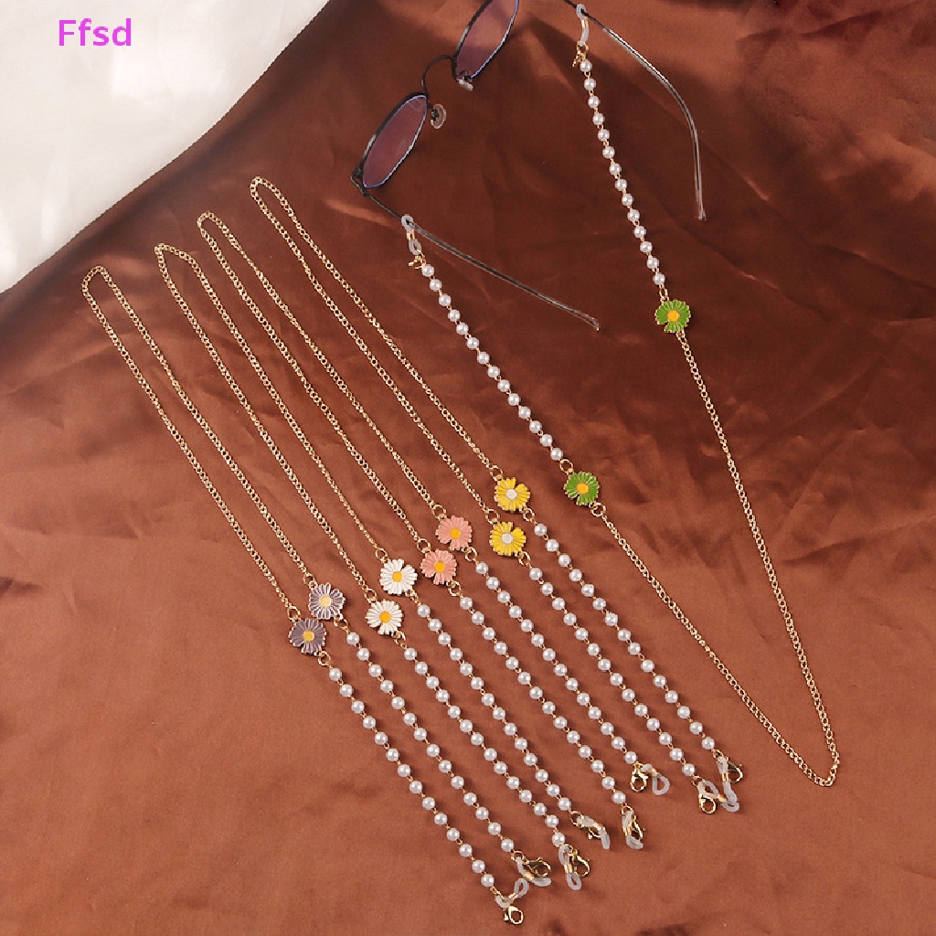 {Ffsd} Dây Đeo Mắt Kính Đính Hạt Ngọc Trai Hình Hoa Cúc Trang Sức Đa Năng * Bán Chạy