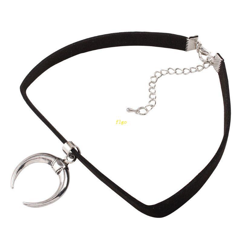 Vòng Cổ Choker Dây Nhung Đen Mặt Trăng Phong Cách Gothic Đơn Giản