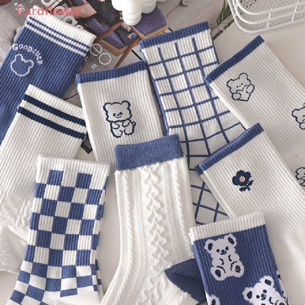 < Cardflower > Vớ Trượt Ván In Họa Tiết Sọc Caro / Gấu Hoạt Hình Vui Nhộn Phong Cách Harajuku Thời Trang Dành Cho Bạn Nữ Mới