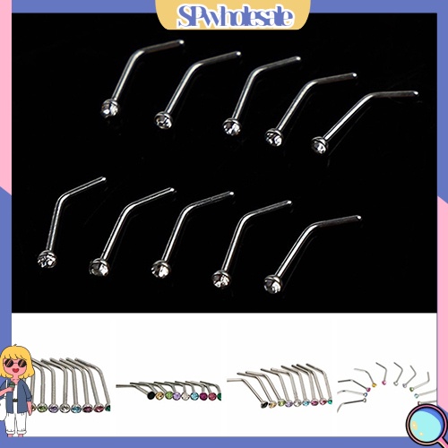 &lt;SPwholesale&gt; Set 10 Khuyên Mũi Bằng Thép Không Gỉ Đính Đá Cá Tính