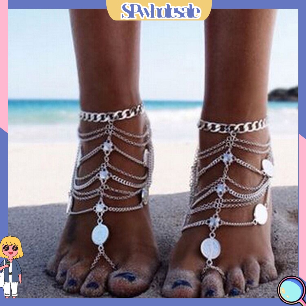 <SPwholesale> Lắc Chân Nhiều Lớp Tua Rua Kim Loại Phong Cách Bohemia Cho Nữ