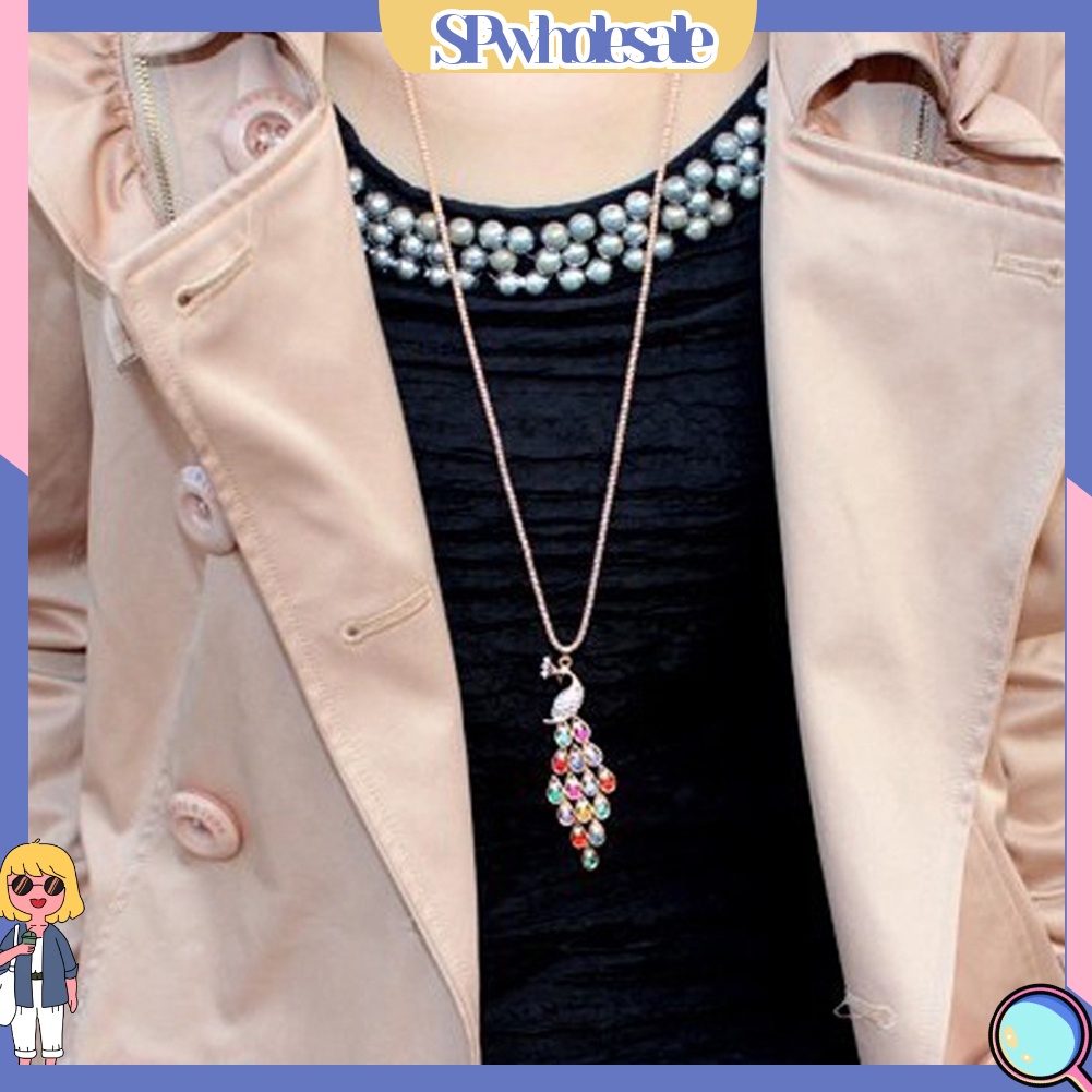 &lt;SPwholesale&gt; Vòng cổ DạNg DàI HìNh Chú Công ĐíNh Kim Cương Giả NhiềU MàU ThờI Trang Cho Nữ