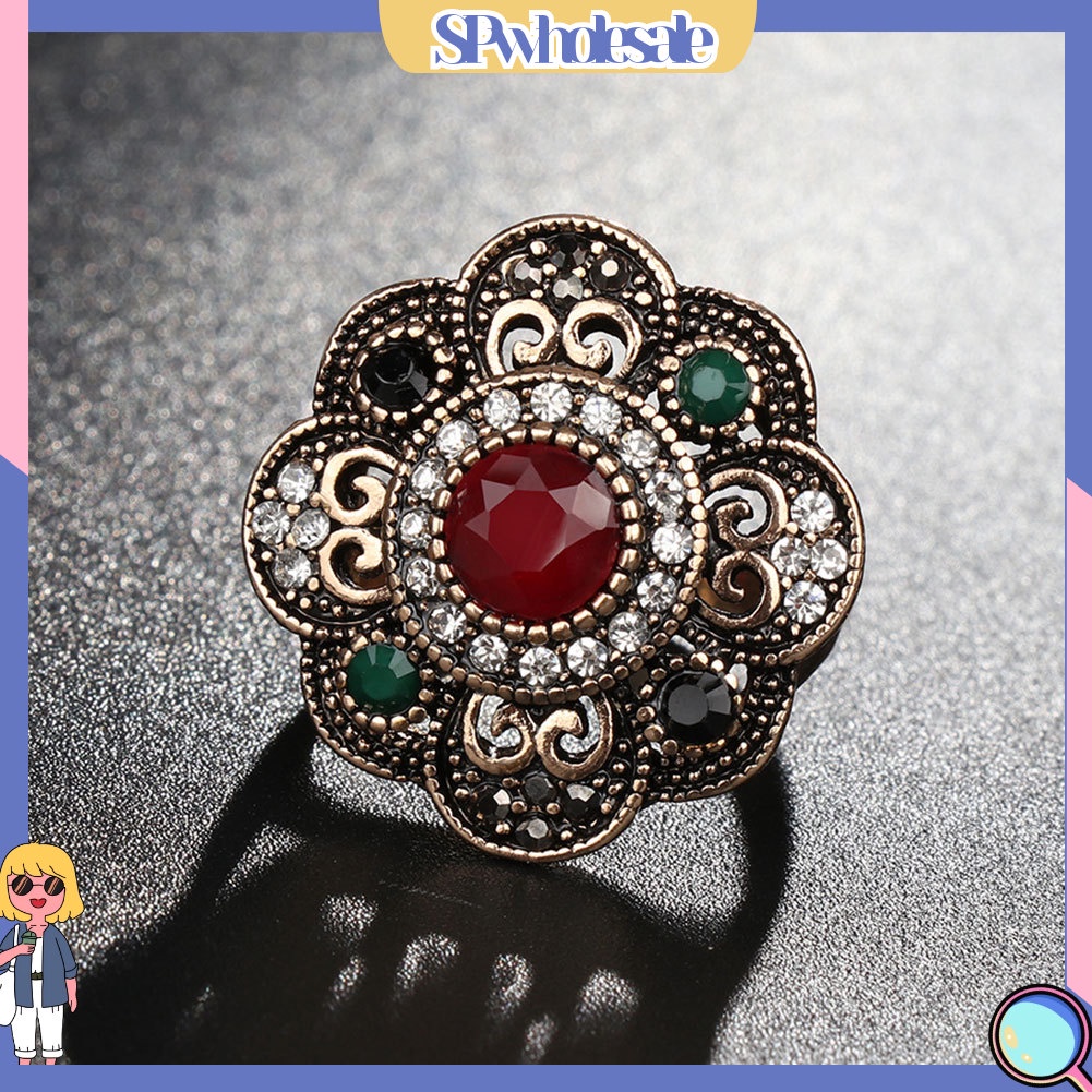 <SPwholesale> Nhẫn Đính Đá Họa Tiết Hoa Rỗng Phong Cách Vintage Cho Nữ