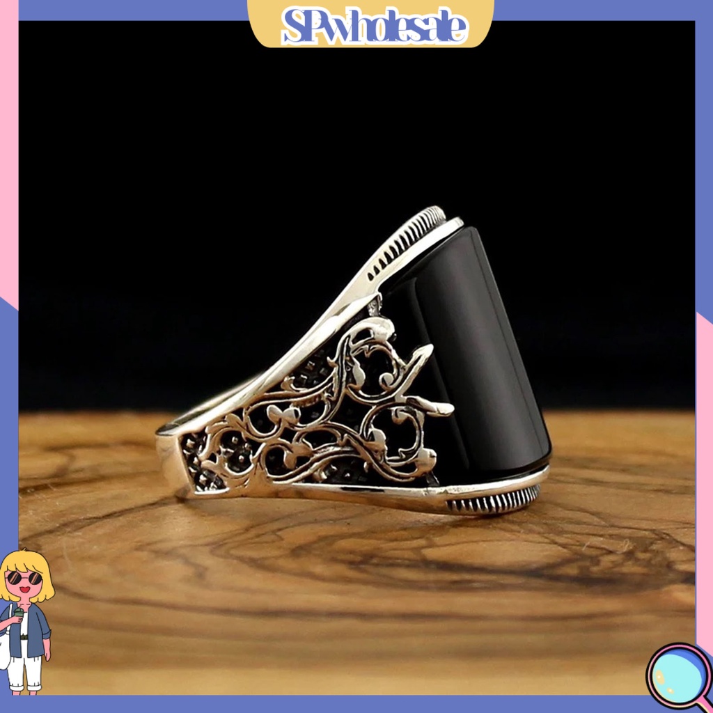 <SPwholesale> Nhẫn Hình Hoa Usage Mặt Rộng Màu Đen Trang Sức Unisex