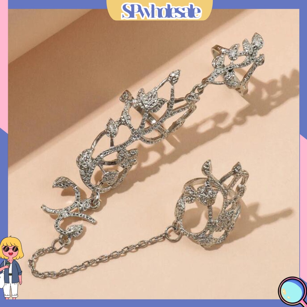 <SPwholesale> Nhẫn Chuỗi Xích Chống Dị Ứng Chống Oxy Hóa Trang Sức Hình Hoa Đính Kim Cương Giả Retro Thích Hợp Làm Quà Tặ