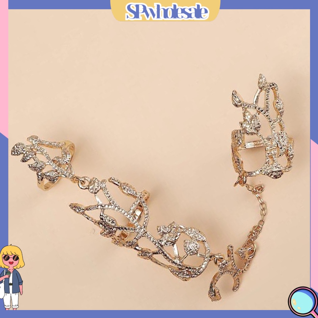 <SPwholesale> Nhẫn Chuỗi Xích Chống Dị Ứng Chống Oxy Hóa Trang Sức Hình Hoa Đính Kim Cương Giả Retro Thích Hợp Làm Quà Tặ