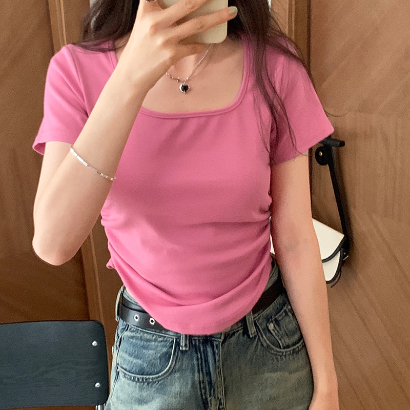 Áo croptop SUXI cổ vuông tay ngắn dáng ôm thời trang mùa hè dành cho nữ