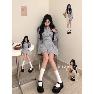 Đầm Sơ Mi Dài Tay Họa Tiết Kẻ Sọc Thiết Kế Mới Thời Trang Dành Cho Mùa Thu Đông