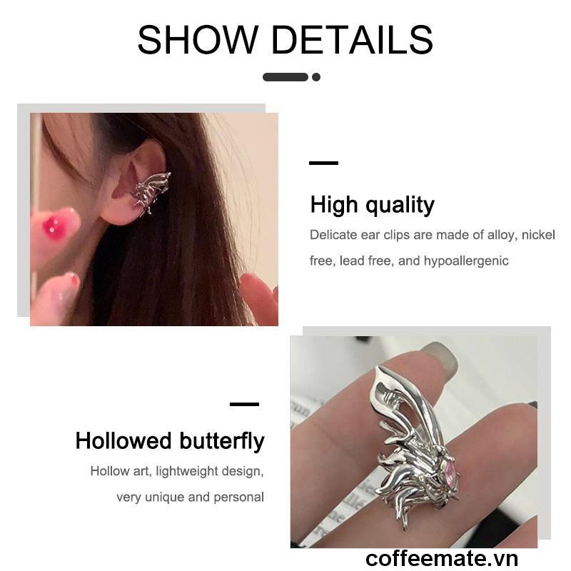 【coffeemate】⚡Khuyên Kẹp Vành Tai Không Xỏ Hình Cánh Bướm Đơn Giản Thời Trang INS Dành Cho Bạn Nữ