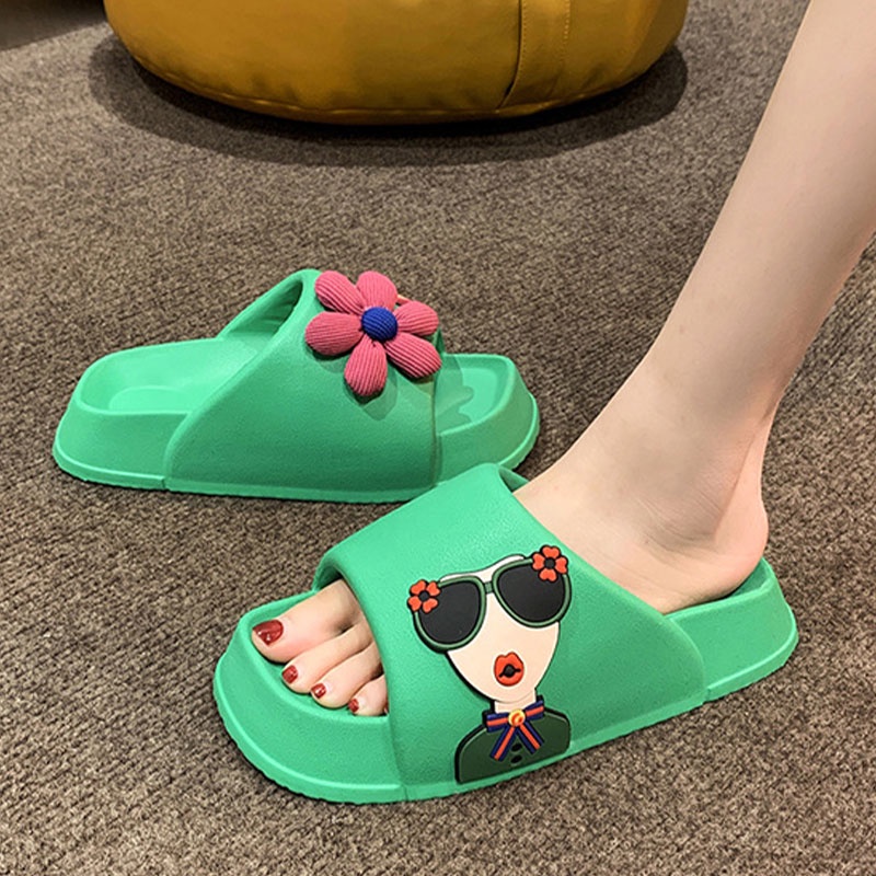 195.Dép đi trong nhà Đế Dày Mềm Mại Họa Tiết Hoạt Hình Màu Kẹo Phong Cách Hàn Quốc Cho Nữ