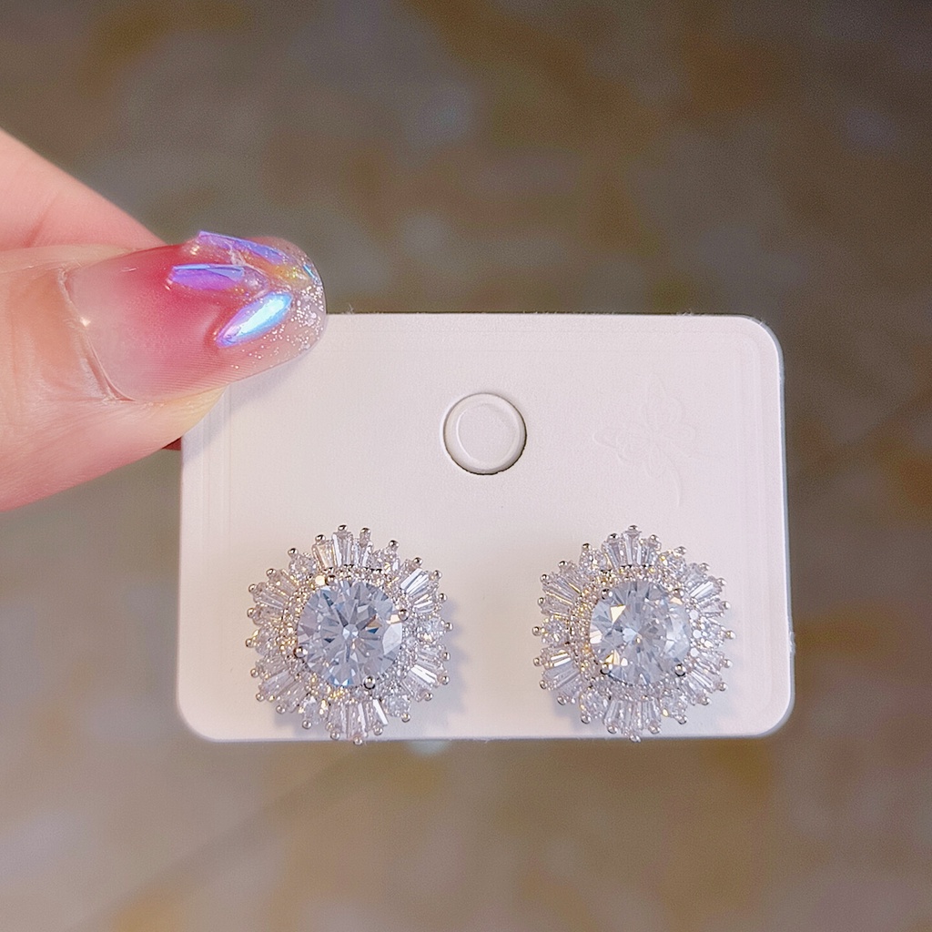 Bông Tai Hình Hoa Tuyết Đính Đá Zircon Cao Cấp Phong Cách Âu Mỹ Sang Trọng