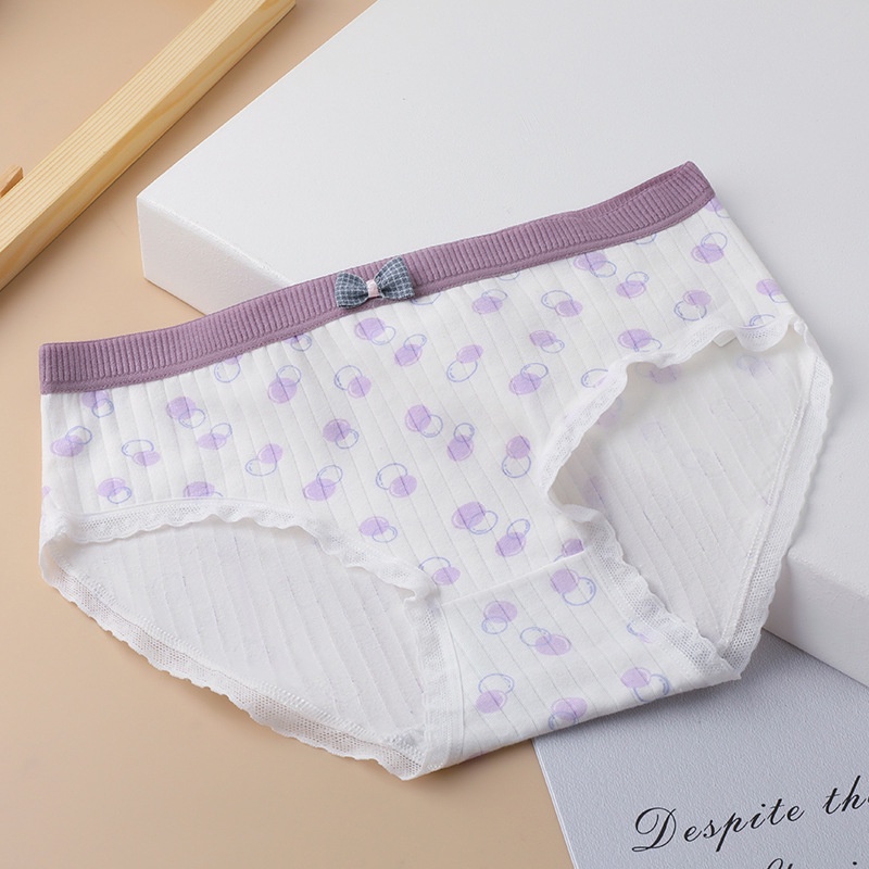 Quần Lót Cotton Nguyên Chất Kháng Khuẩn Lưng Vừa Họa Tiết Hoa Phong Cách Nhật Bản Cho Nữ