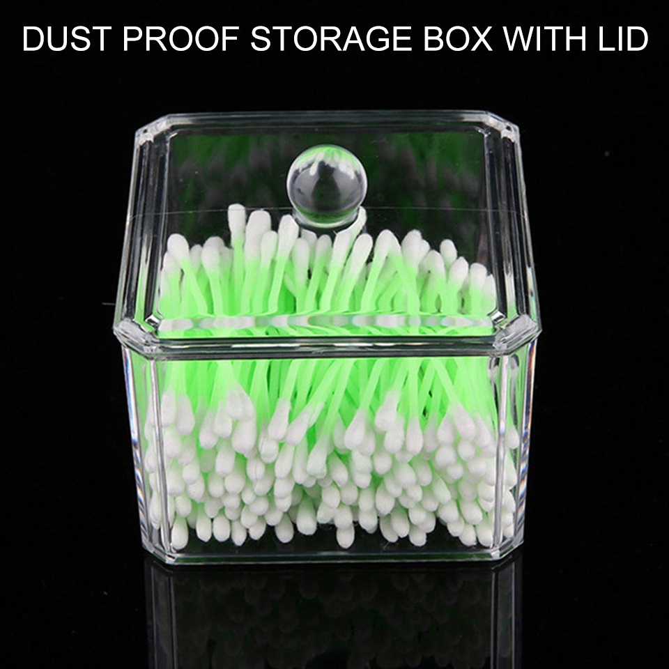 Hộp Đựng Tăm Bông / Đồ Trang Điểm Đa Năng Hình Vuông Bằng Acrylic Trong Suốt Chống Bụi Có Nắp Đậy