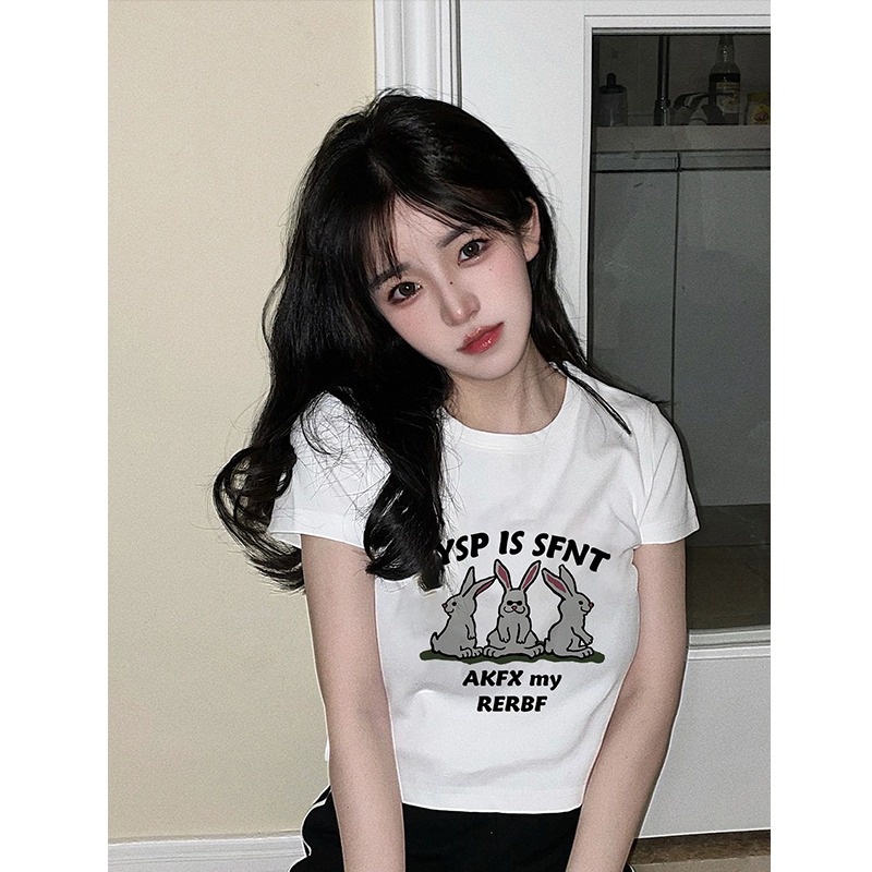 Áo Thun cotton Ngắn Tay Hở Vai Eo Cao Ôm Dáng Cho Nữ