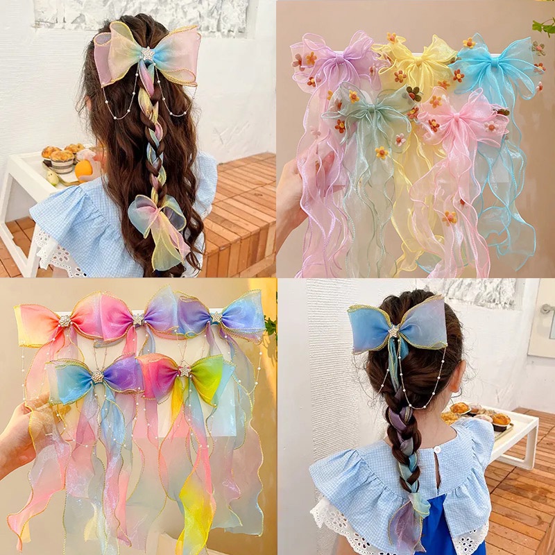 Kẹp Tóc Nơ Ruy Băng Nhiều Màu Sắc Thời Trang Hàn Quốc Cho Trẻ Em