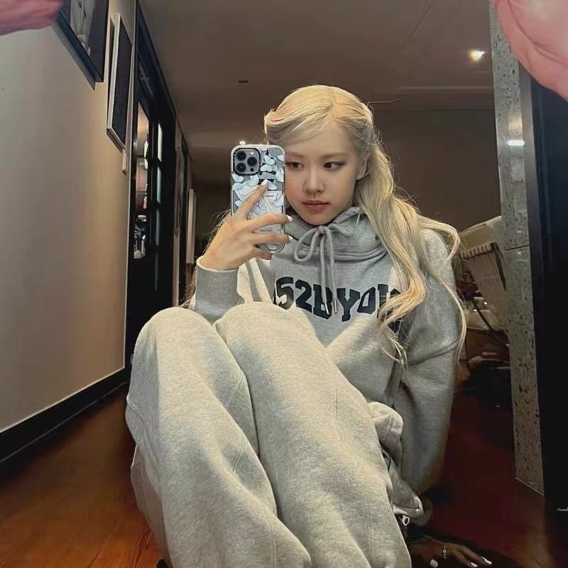 Áo Hoodie Dáng Rộng In Chữ BLACKPINK ROSE Phong Cách Hàn Quốc Thời Trang Cho Cặp Đôi