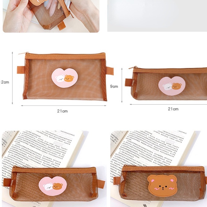 Túi Lưới Đựng Đồ Trang Điểm Họa Tiết Gấu Dễ Thương Phong Cách Nhật Bản