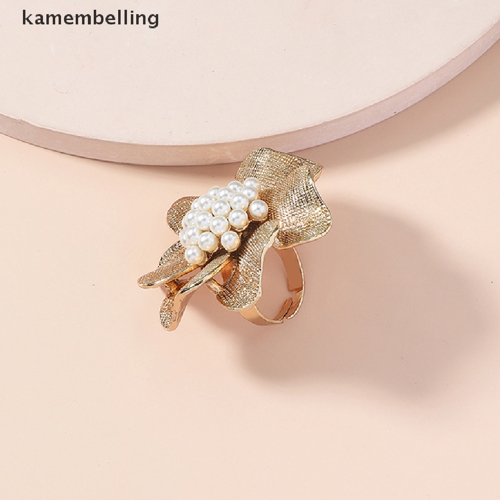 Nhẫn Kim Loại Hình Bông Hoa Đính Ngọc Trai Phong Cách Vintage Dành Cho Nữ