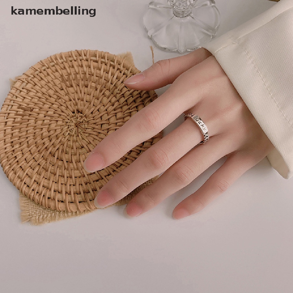 Kamembelling Nhẫn Hở Mạ Bạc 925 In Chữ lucky Phong Cách hip hop Hàn Quốc Thời Trang Cho Nữ