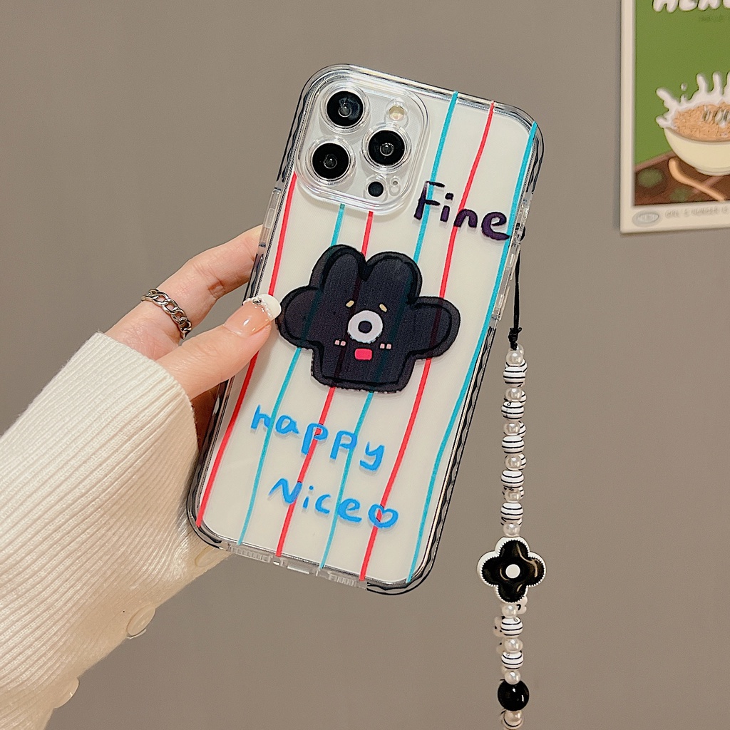 Ốp Điện Thoại Tpu Dẻo Trong Suốt Họa Tiết Hoạt Hình Kèm Dây Đeo Ngọc Trai Cho iphone 12 14 13 11 Pro Max