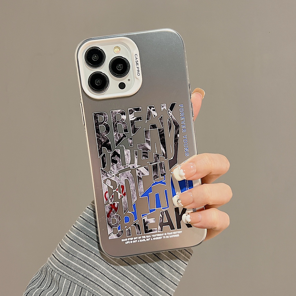 Ốp Điện Thoại TPU Dẻo Viền Mạ Màu Bạc In Chữ Đơn Giản Thời Trang Cho iphone 13 14 12 11 pro max