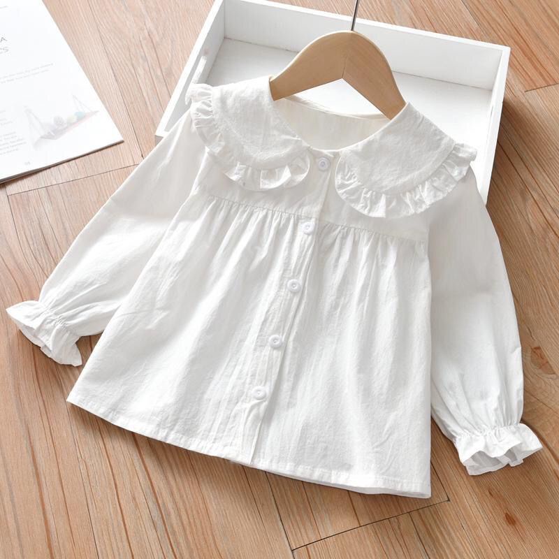 Áo Sơ Mi Tay Dài Cổ Búp Bê Màu Sắc Trơn Phong Cách Hàn Quốc Thời Trang Mùa Thu Xinh Xắn Cho Bé Gái