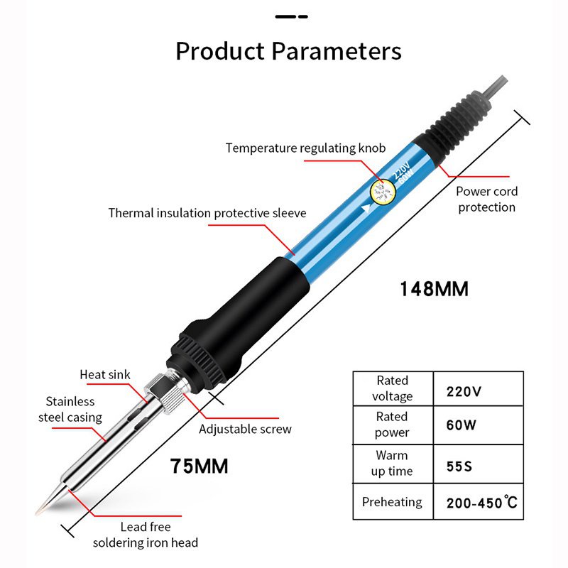 Bộ Mỏ Hàn Điện 220V / 110V 60W Kèm 5 Đầu Hàn 4AYB