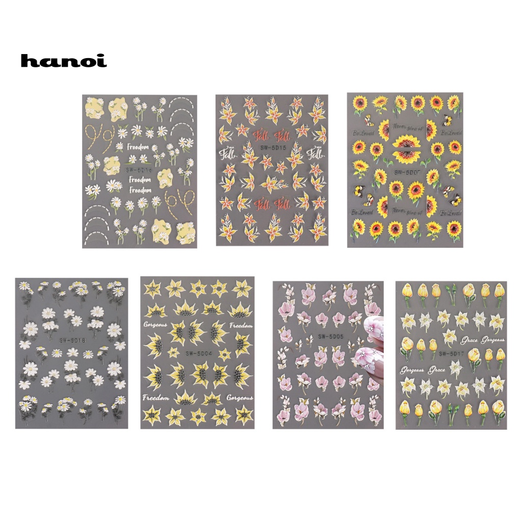 Miếng Dán Trang Trí Móng Tay 5D Tự Dính Không Phai Họa Tiết Hoa Hướng Dương