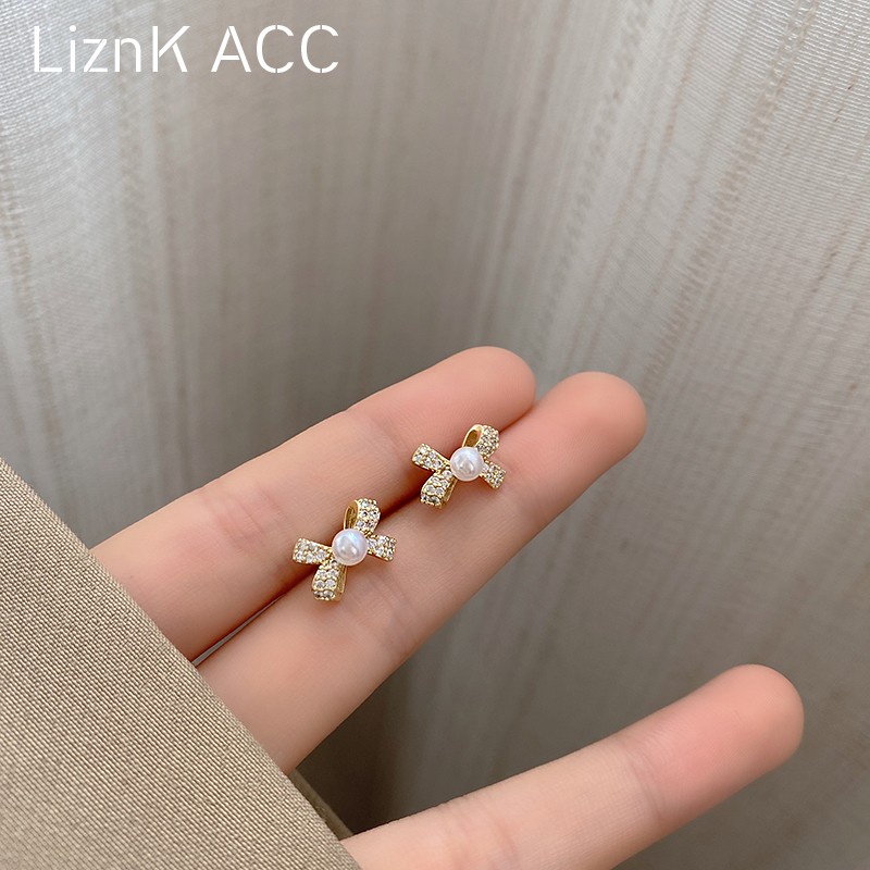 Bông Tai Mạ Bạc 925 Hình Nơ Đính Ngọc Trai Nhân Tạo Phong Cách Thời Trang Mới 2023