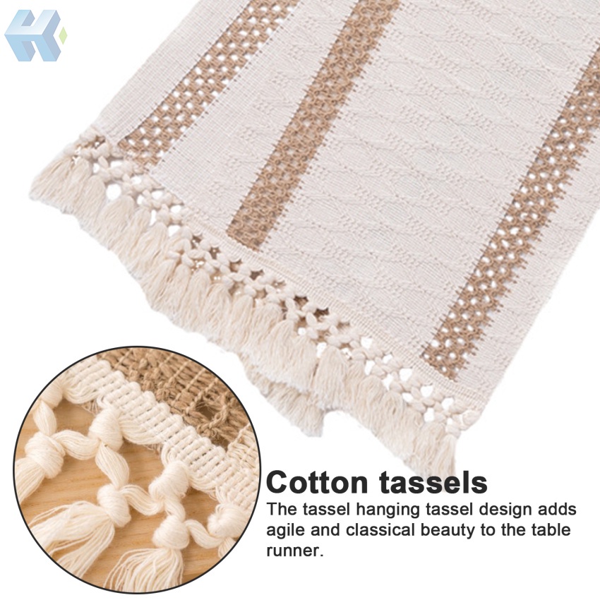 Khăn Trải Bàn Vải Cotton Dệt Tay Phối Tua Rua Phong Cách Bohemian
