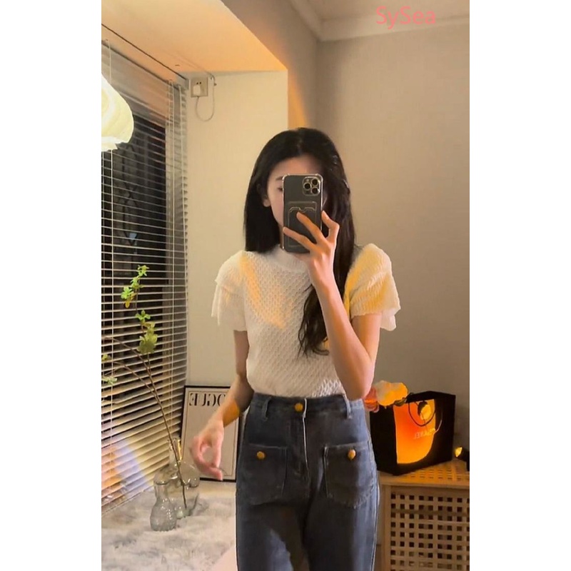 Áo Dệt Kim Ngắn Tay Hai Lớp Thời Trang Mùa Hè Cho Nữ