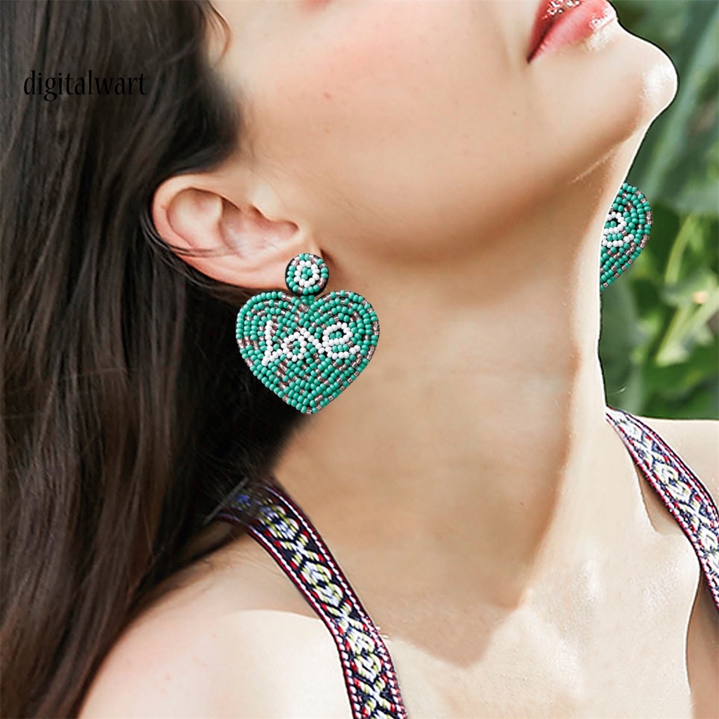 Kỹ Thuật Số| 1 Đôi Bông Tai Thả Hình Trái Tim Sợi Bện Thủ Công Màu Sắc Tương Phản Thời Trang Cho Nữ