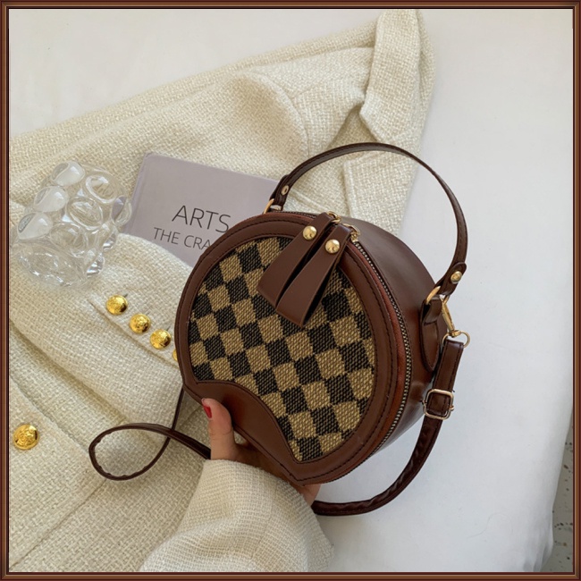 Túi Xách Đeo Vai Giả Da Khóa Nam Châm Hình Tròn Sọc Ca Rô Thời Trang Nữ Sành Điệu