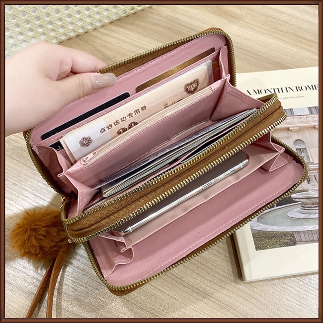 Ví Da Pu Cầm Tay Nhiều Ngăn Đựng Thẻ Phối Màu Tương Phản Thời Trang Cho Nữ