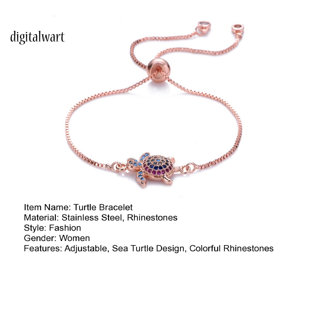 Kỹ Thuật Số| Vòng Tay Hình Rùa Biển Đính Đá Lấp Lánh Điều Chỉnh Được Dành Cho Nữ